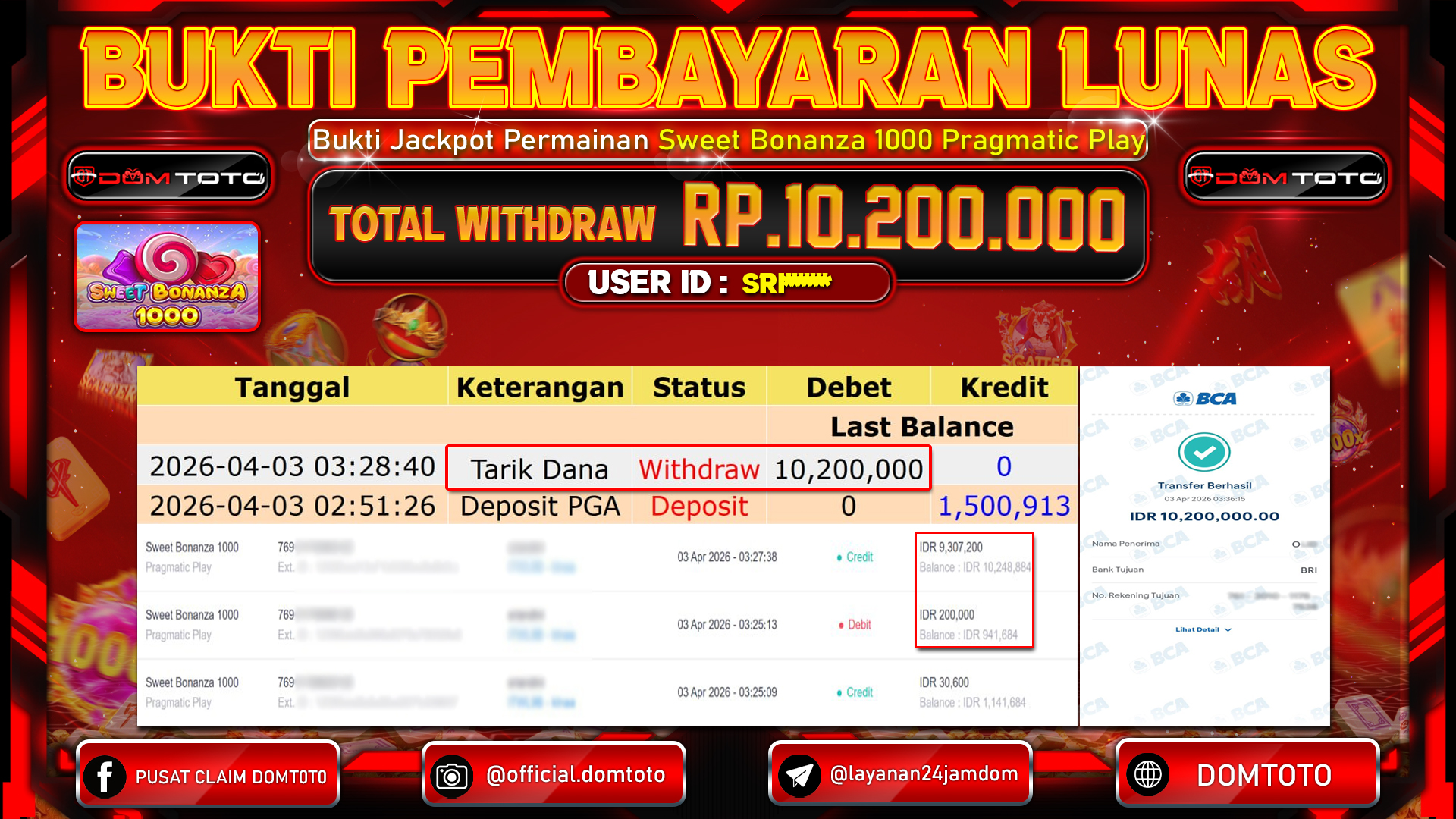 JACKPOT SLOT Sweet Bonanza 1000 Pragmatic Play 03 APRIL 2026
